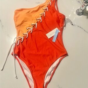 Cupshe Orange to Peach Ombre One-Piece Swimsuit with White Lace-Up